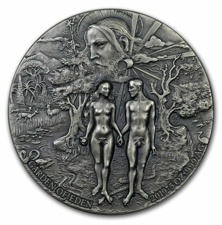 Read more about the article Benin Garden of Eden Adam and Eve (2019) 5oz Silver Coin (5000 Francs) Coin