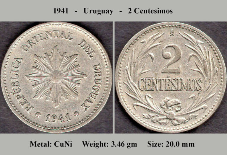 Read more about the article Uruguay  1941  2 and 5 Centesimos (2 coins)