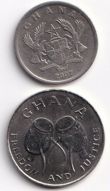 Read more about the article 2 DIFFERENT COINS from GHANA – 2007 20 PESEWAS and 1999 50 CEDI