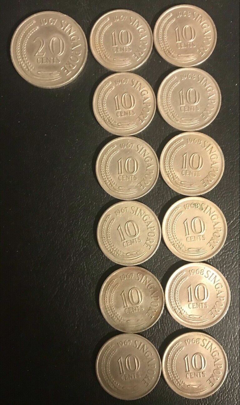 Read more about the article Lot Of 13 Singapore Coins 1967/68  20-10 Cent Spotted Seahorse and Marlin