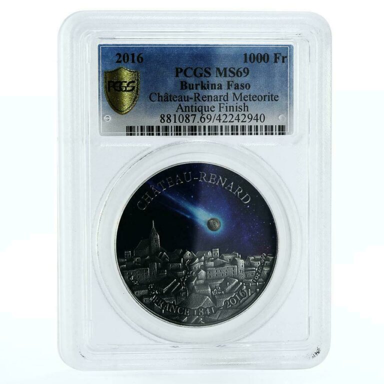 Read more about the article Burkina Faso 1000 francs The Chateau Renard Meteorite MS69 PCGS silver coin 2016