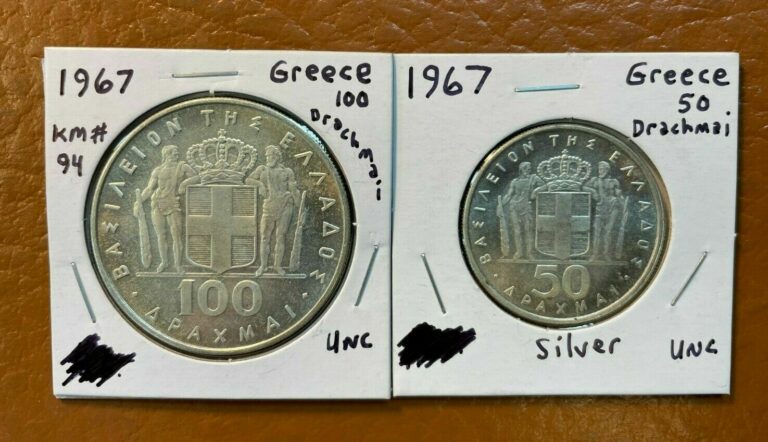 Read more about the article 1970 Greece Revolution (1967) Silver 50 and 100 Drachmai Coins – UNC – Low Mintage