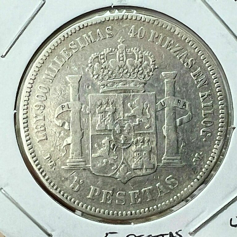 Read more about the article 1876 SPAIN SILVER 5 PESETAS NICE CROWN COIN