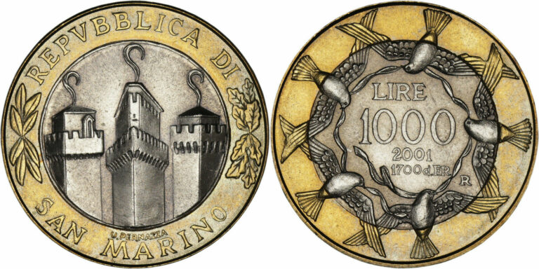 Read more about the article San Marino: 1000 Lire bi-metallic 2001 (Circle of birds) – UNC
