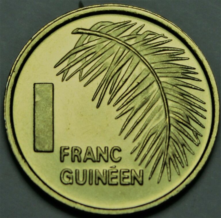 Read more about the article Guinea 1 Franc  1985 Gem Unc~Shield With Rifle and Sword~Palm Branch~Only Year~F/S