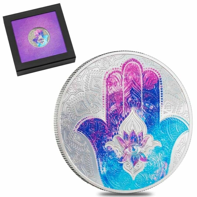 Read more about the article 2021 Palau 1 oz Proof Silver Hand of Hamsa Coin .999 Fine (w/Box and COA)
