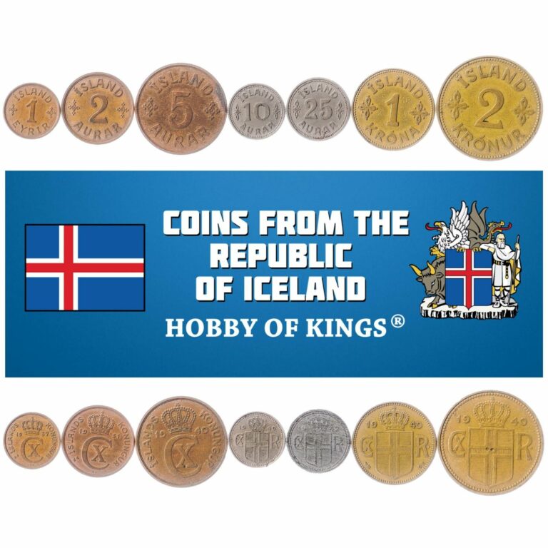 Read more about the article SET OF 7 COINS FROM ICELAND: 1  2  5  10  25 AURAR  1  2 KRONUR. 1922-1942