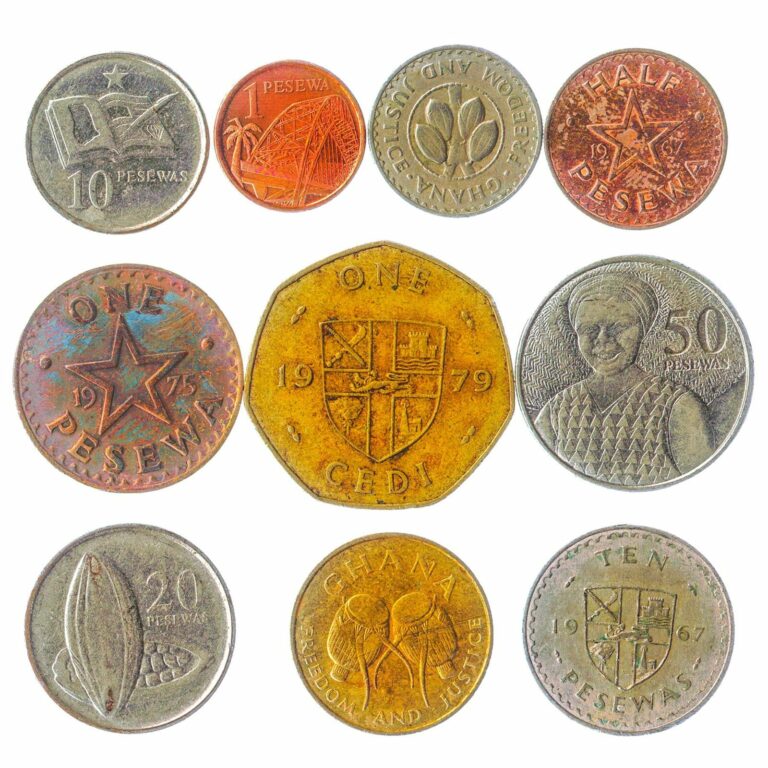 Read more about the article 10 GHANA COINS 5 PESEWA – 1 CEDI OLD COLLECTIBLE CURRENCY FROM WEST AFRICA MONEY