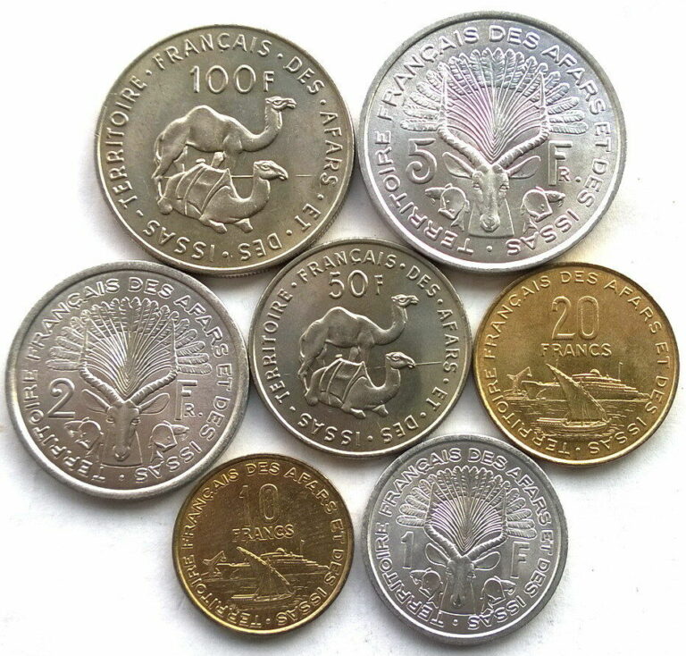 Read more about the article French Afars Issas 1975 Set of 7 Coins 1-100 Francs UNC Rare!