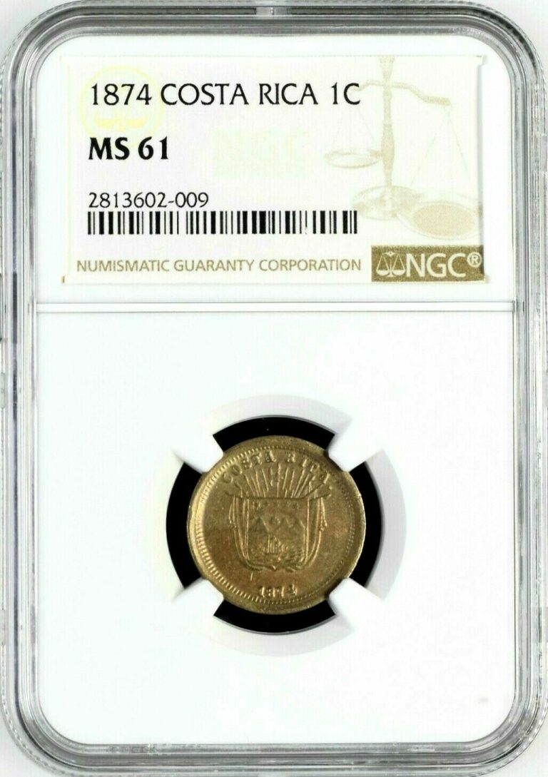 Read more about the article Costa Rica: Centavo 1874  NGC MS 61  KM# 120 Copper Low Mintage 32k
