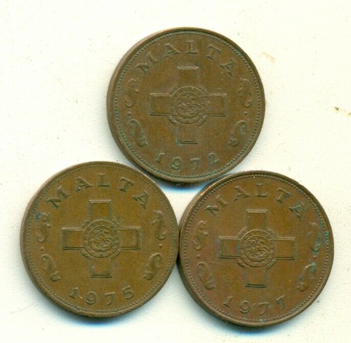 Read more about the article 3 DIFFERENT 1 CENT COINS from MALTA (1972  1975 and 1977)