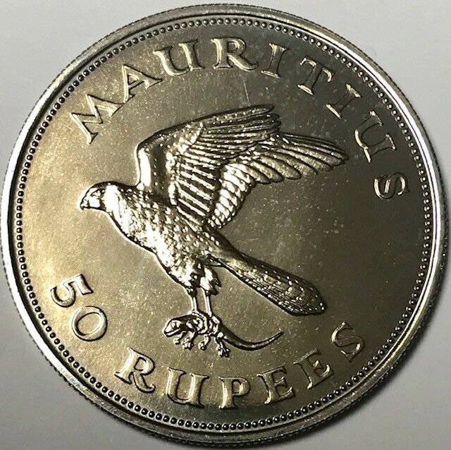 Read more about the article MAURITIUS – Kestrel – 50 Rupees 1975 – Golden Toned Br. Uncirculated Silver Coin