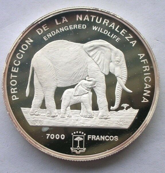 Read more about the article Equatorial Guinea 1995 Elephant 5oz 7000 Francs Silver Coin Proof-E