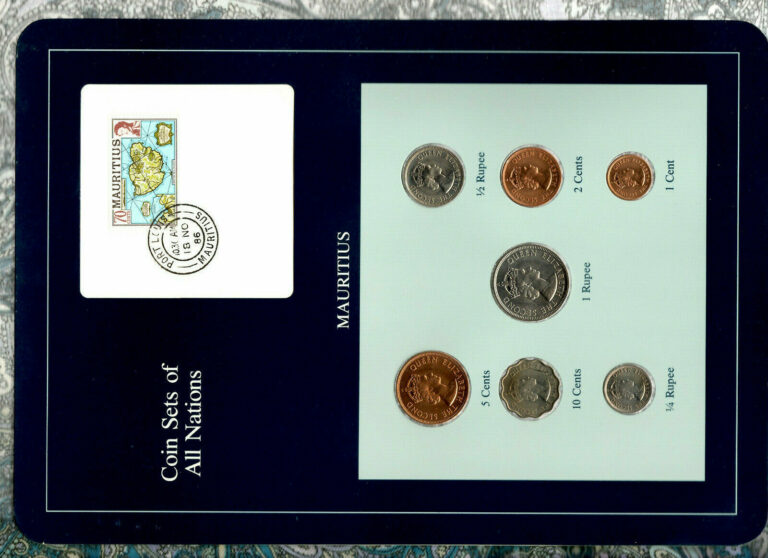 Read more about the article Coin Sets of All Nations Mauritius w/card 1 1/2 1/4 Rupee 10 5 2 1 cent 1978 UNC