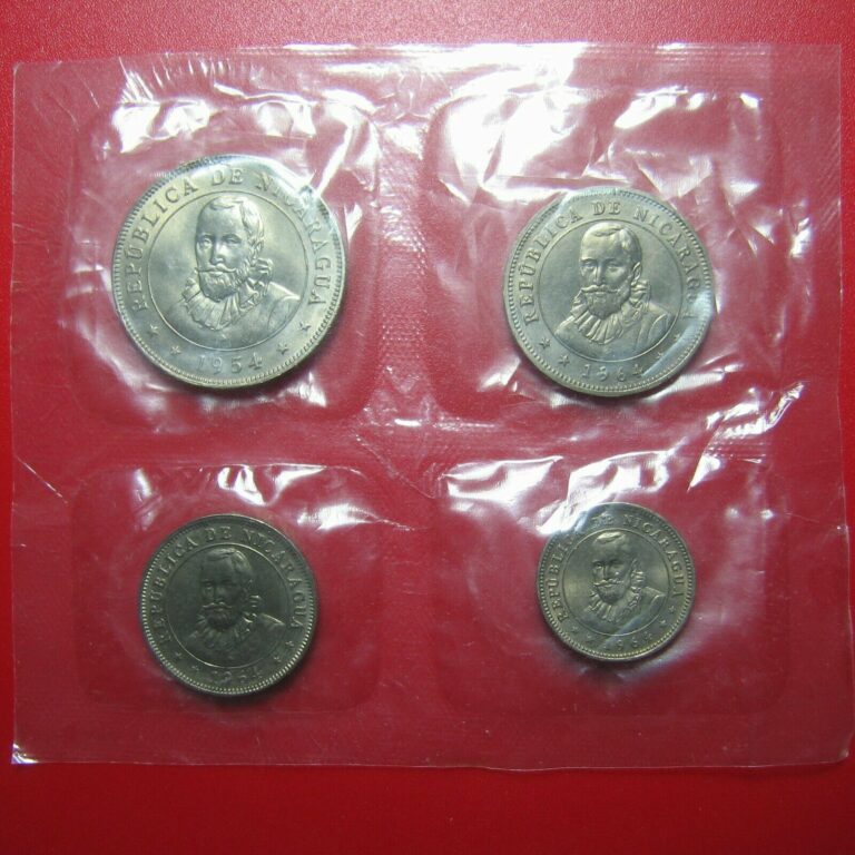 Read more about the article (4) NICARAGUA COINS 1954-1964 TYPE SET 5-10-25-50 CENTAVOS MINT SEALED PACKAGE!