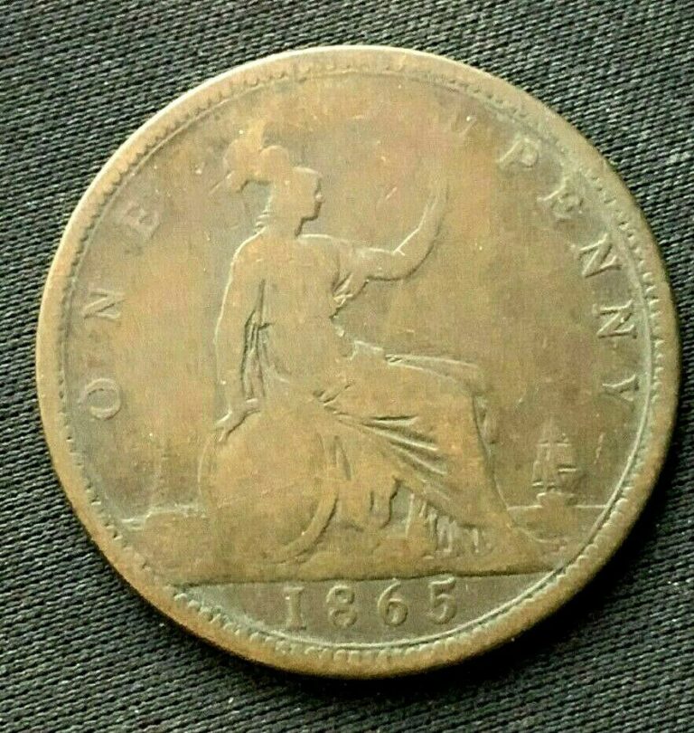 Read more about the article 1865 Great Britain Penny VG F   KM 749.2   Bronze World Coin    #C102