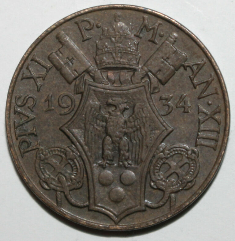 Read more about the article Vatican City 5 Centesimi Coin 1934 AN·XIII KM# 1 Pope Pius XI Olive Branch Five