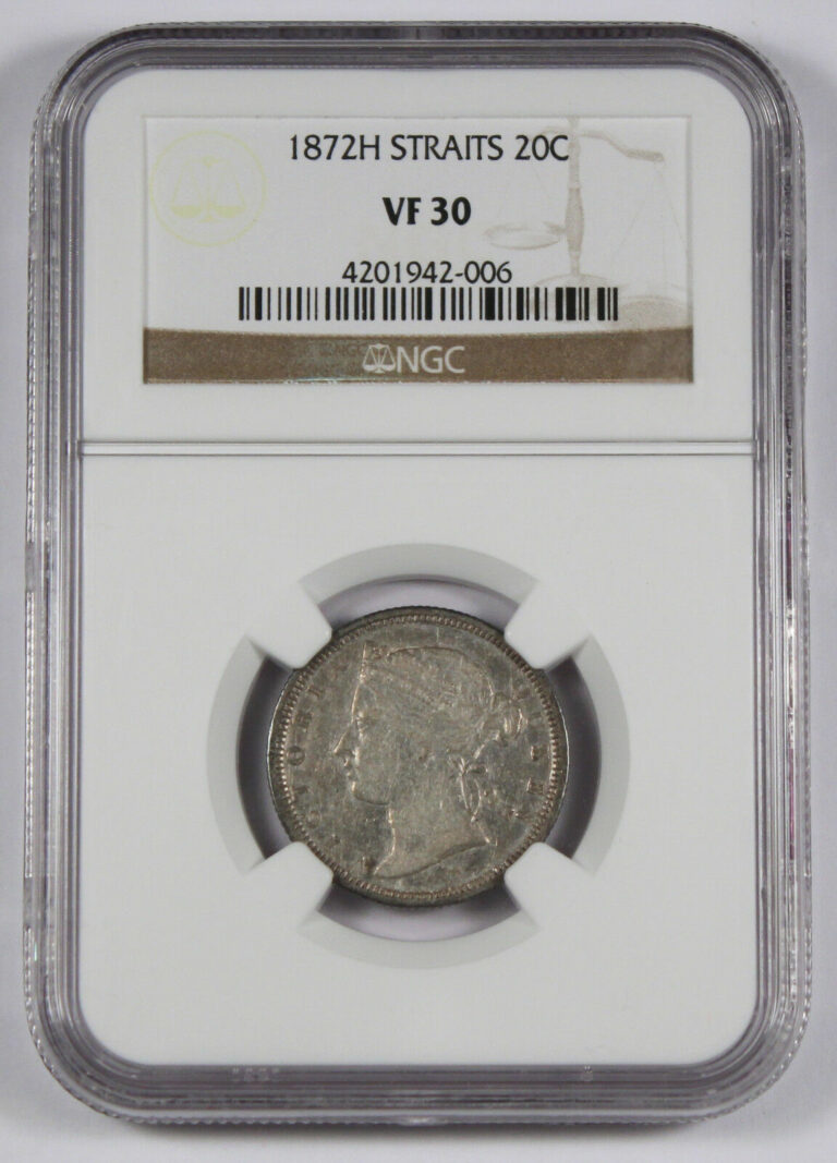 Read more about the article STRAITS SETTLEMENTS 1872 H 20 CENTS Silver Coin Victoria NGC VF30 VF Malaysia