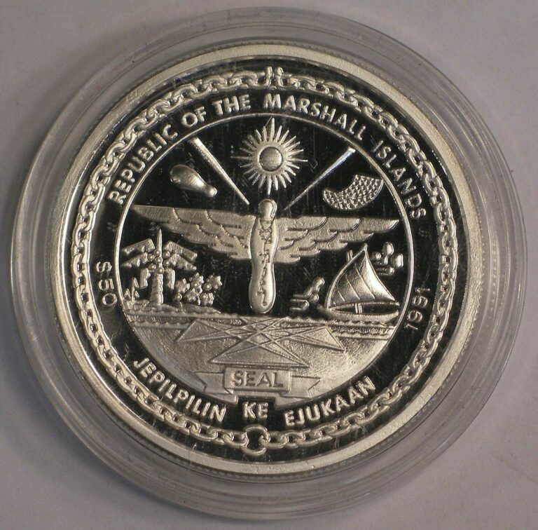 Read more about the article 1991 S Hurricane MARSHALL ISLANDS Aircraft $50 PROOF 999 silver coin KM-74 #8048