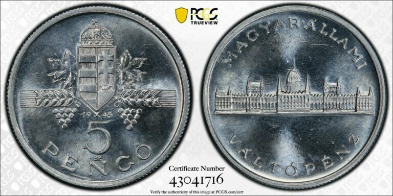 Read more about the article 1945 BP Hungary Five (5) Pengo PCGS MS 65 Witter Coin