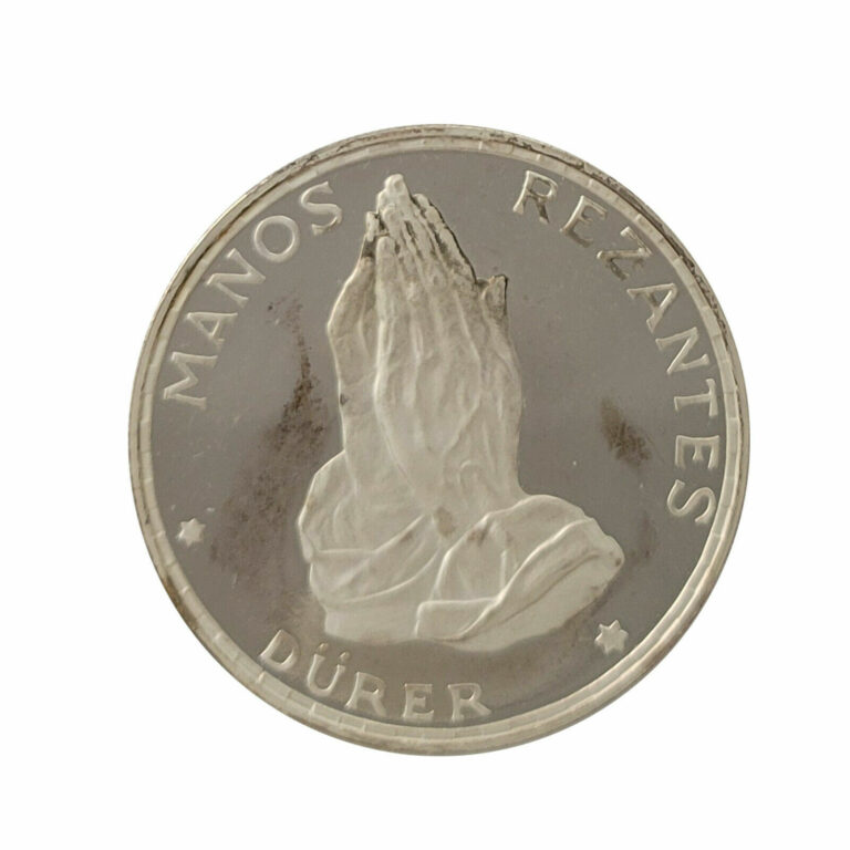 Read more about the article 1970 Equatorial Guinea Durer Praying Hands 100 Pesetas Proof .999 % Silver Coin