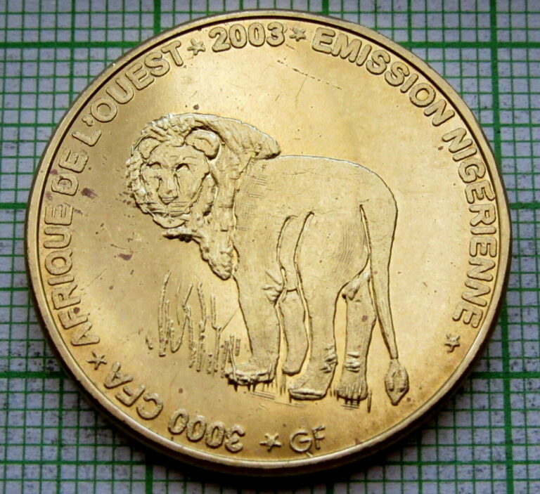 Read more about the article NIGER 2003 2 AFRICA or 3000 CFA COIN  LION  IDAO COINAGE