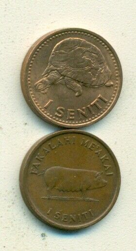 Read more about the article 2 DIFFERENT 1 SENTI COINS from TONGA – 1968 w/ TURTLE and 1975 w/ PIG