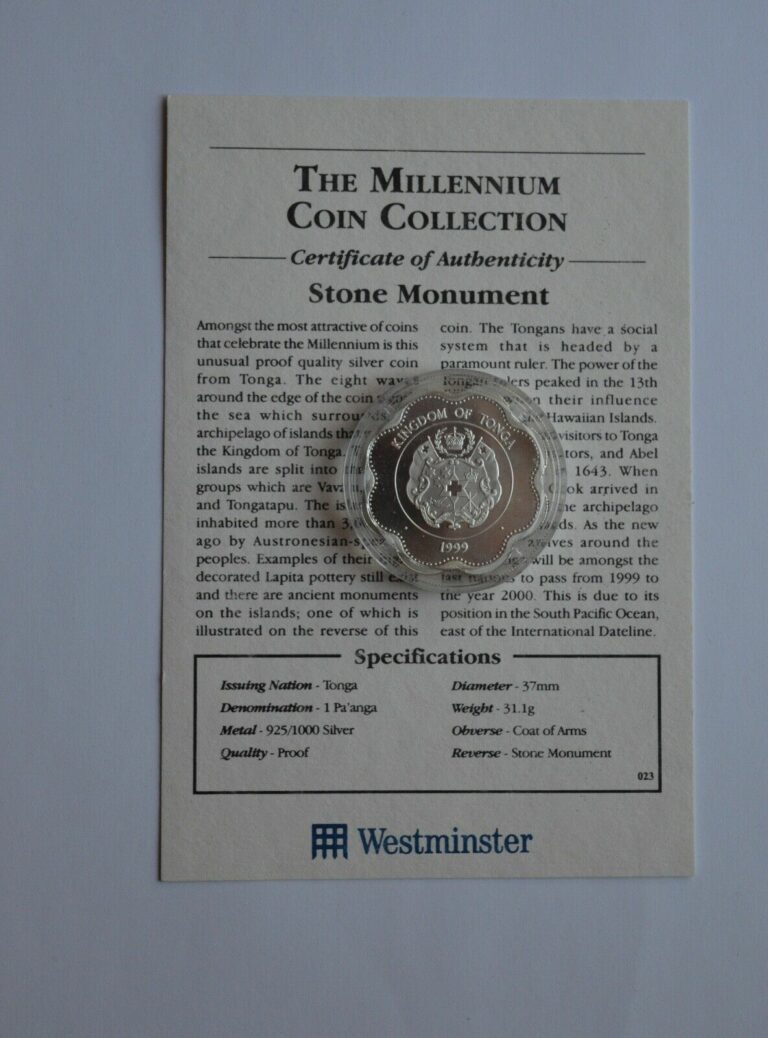 Read more about the article Tonga 1999-2000 Millennium 1 Pa’anga Silver Coin COA