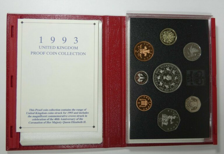 Read more about the article 1993 UNITED KINGDOM PROOF Coin Collection 8 Coins £5 Crown – 1p  Case and COA