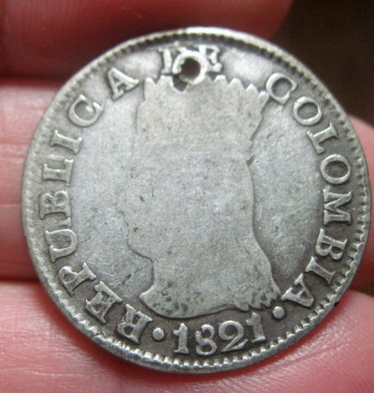 Read more about the article 1821 BA-JF (COLOMBIA) 2 REALES —very scarce—- PRE-COLUMBIAN–