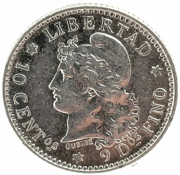 Read more about the article Argentina 1883 GEM BU. 10 Centavos Silver Coin KM #26