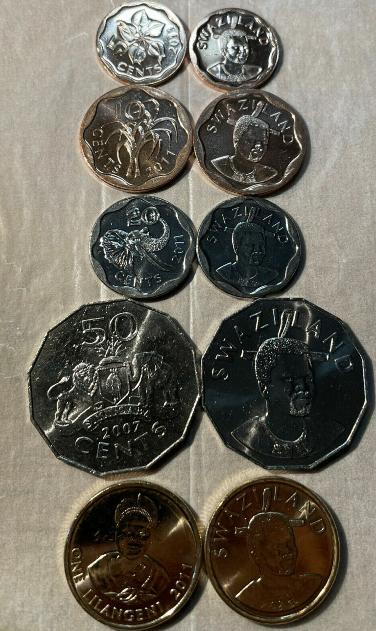 Read more about the article Swaziland 🇸🇿 Eswatini 5x Coins Set 2007/11 UNC F.bags 5cents 1 LiLangeni