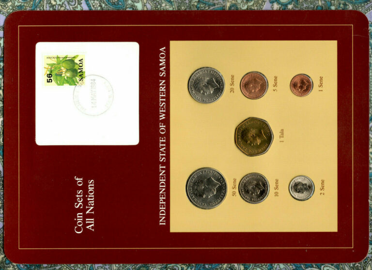 Read more about the article Coin Sets of All Nations W. Samoa UNC 1 2 5 10 20 50 Sene 1974 Tala 1984