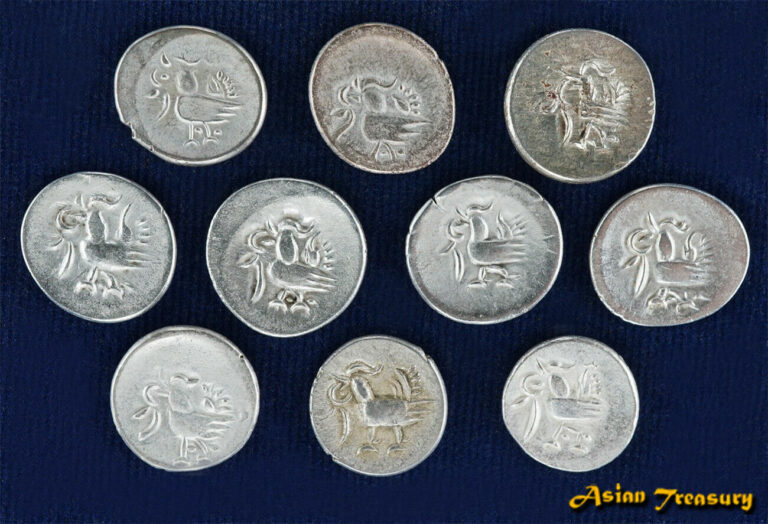 Read more about the article LOT OF 10 COINS 1847 CAMBODIA 1 FUANG (1/8 TICAL) KM#32 SILVER BILLON BIRD VF/EF