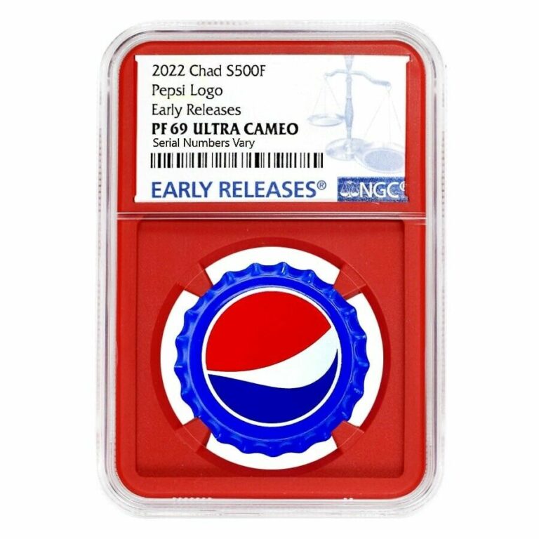 Read more about the article 2022 Chad 6 gram Pepsi Bottle Cap Proof Silver Coin NGC PF 69 ER (Red Core)