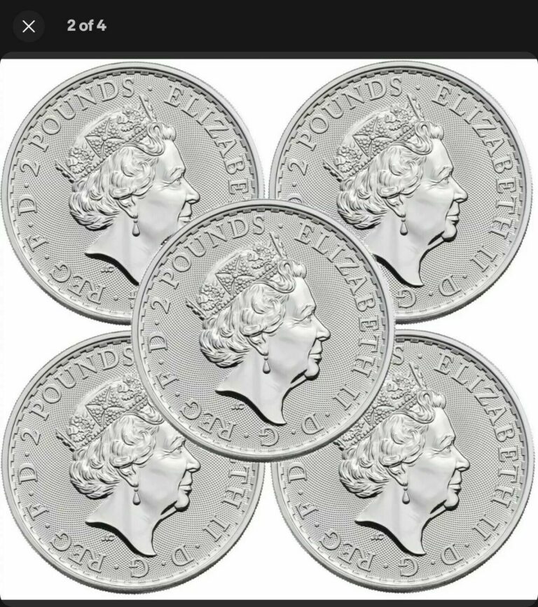 Read more about the article Lot of 5 – 2022 United Kingdom 2 Pound Silver Britannia .999 1 oz BU – IN STOCK