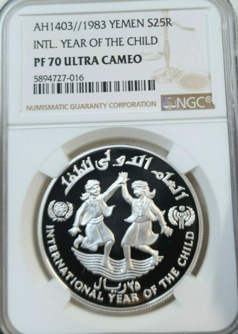 Read more about the article 1983 YEMEN SILVER 25 RIYALS S25R YEAR OF THE CHILD NGC PF 70 ULTRA CAMEO PERFECT