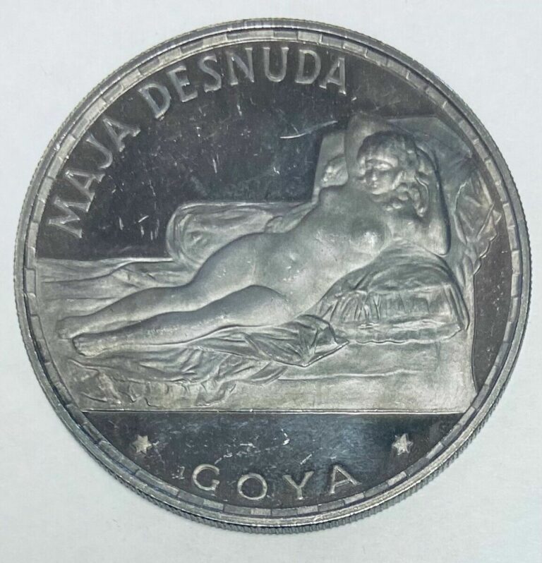 Read more about the article 1970 Equatorial Guinea Goya’s Maja Nude 100 Pesetas Silver Coin KM#13.2 Proof