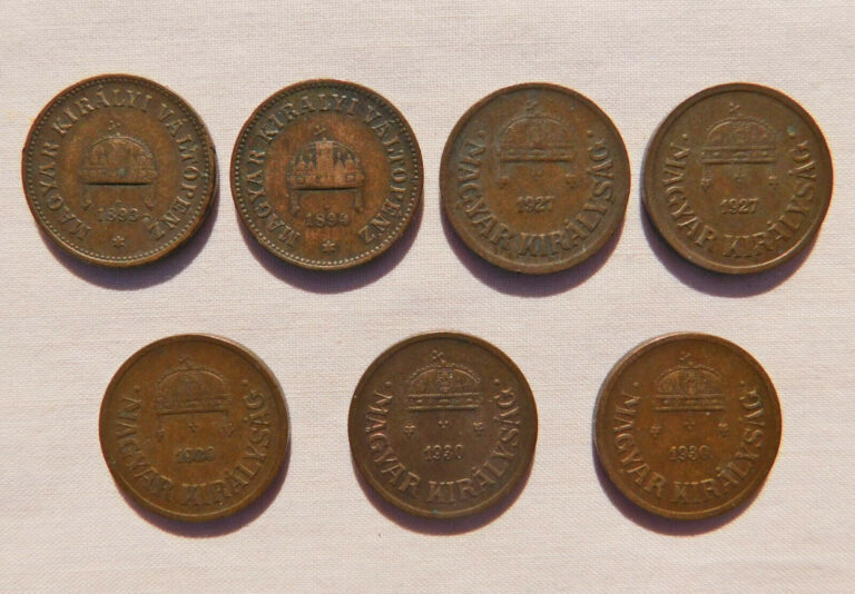 Read more about the article Kingdom of Hungary ~ 2-Fillér Bronze Coins ~ Lot of Seven Antiques 1893 to 1930