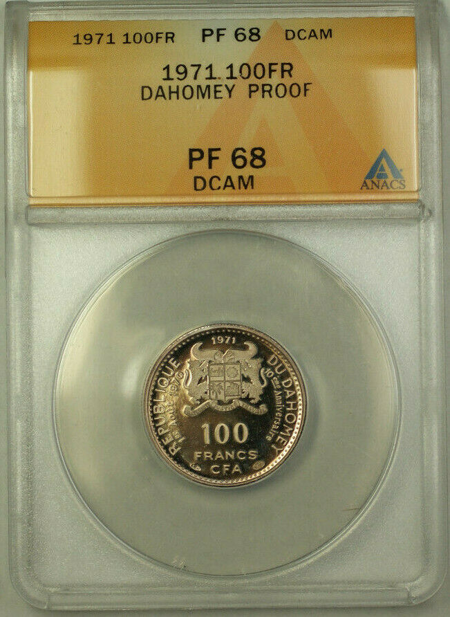 Read more about the article 1971 Dahomey Proof Silver 100 Franc Coin ANACS PF 68 Deep Cameo