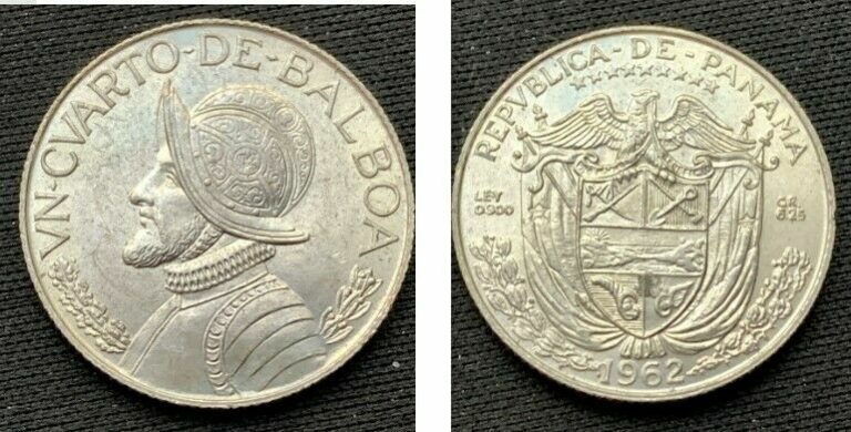 Read more about the article 1962 Panama 1/4 Balboa Coin GEM BU  900 Silver  High Grade  ASW .1808 Toz   D175