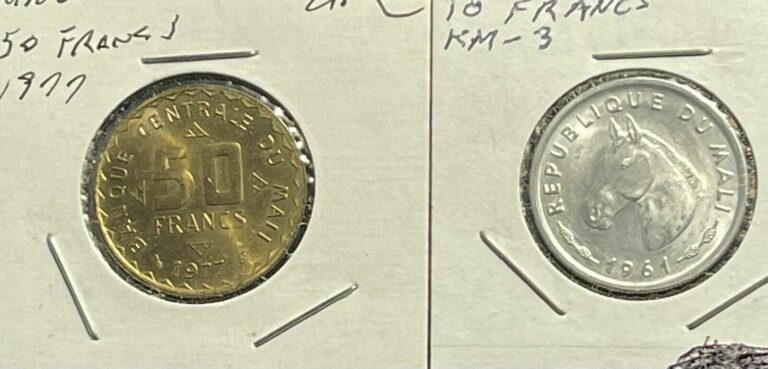 Read more about the article Mali 1961 10 Francs and Mali 1977 50 Francs Coins: Lot of 2