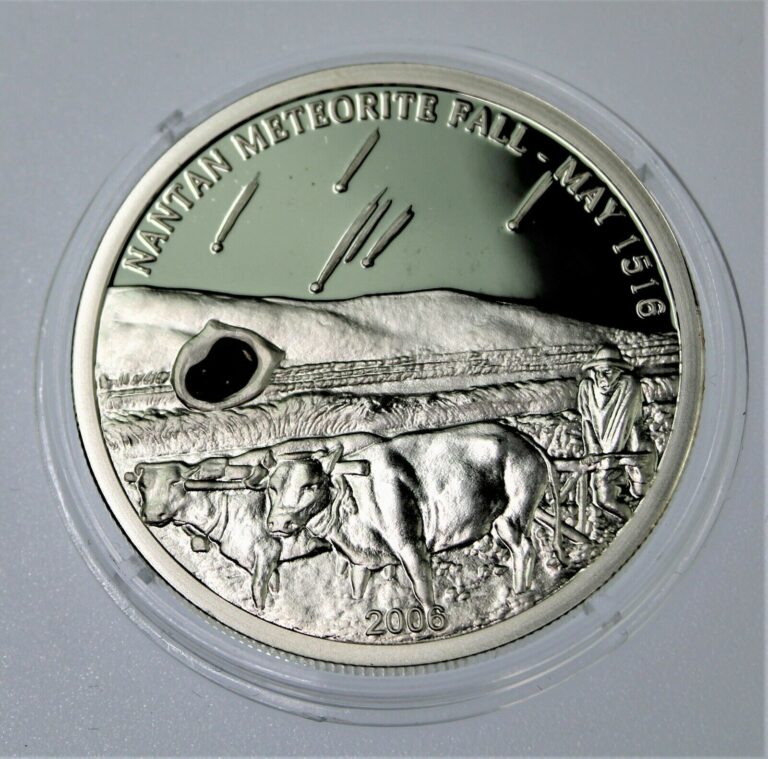 Read more about the article RARE Palau Nantan Meteorite 2006 $5 .925 Silver Coin w/  piece of Meteorite COA