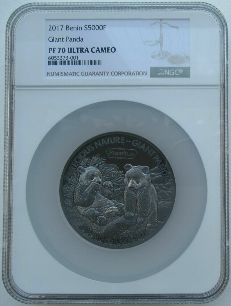 Read more about the article NGC PF70 Benin 2017 Giant Panda Premium Black Palladium Rhodium 5oz Silver Coin