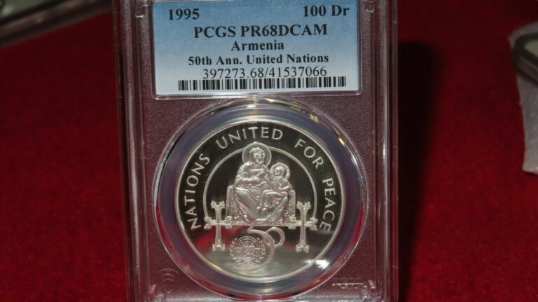 Read more about the article 1995 Armenia 100 dram Anniversary United Nations PR68 PCGS silver coin