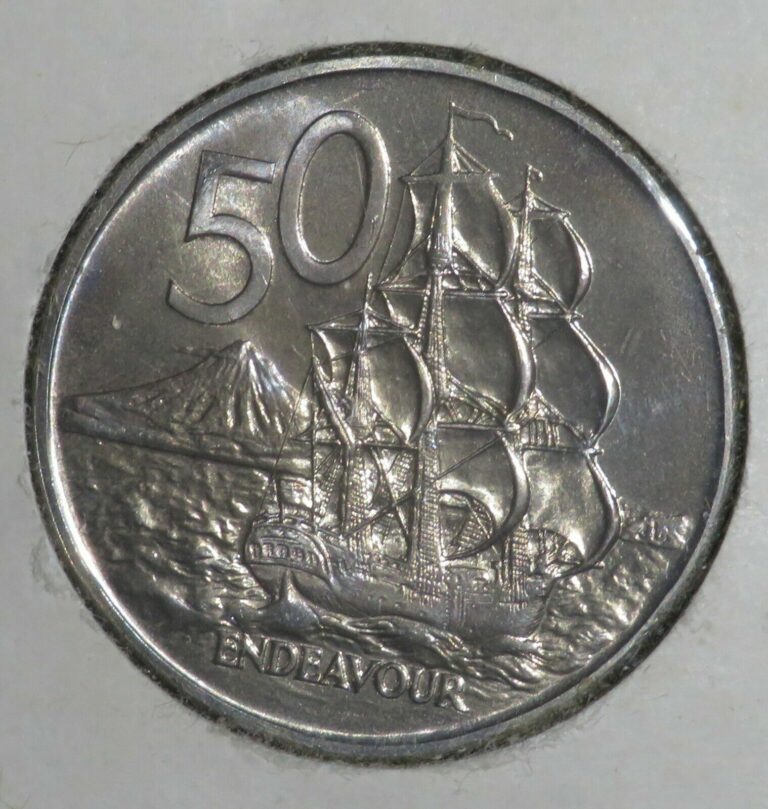 Read more about the article KM# 37 1972 New Zealand 50c  Endeavour  Elizabeth II Brilliant Uncirculated