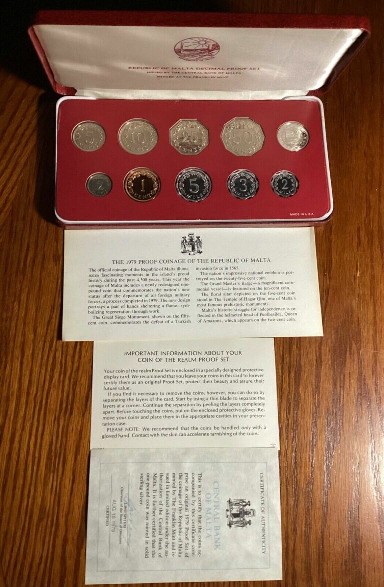 Read more about the article Malta 1979 Silver One Pound Proof Decimal 10 Coin Set(Original BoxandCOA)