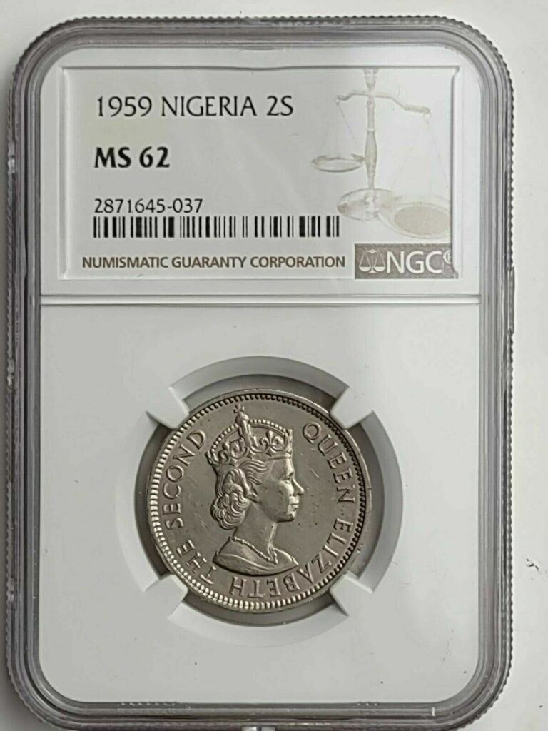 Read more about the article 1959 Nigeria 2 shillings coin NGC Rated MS 62