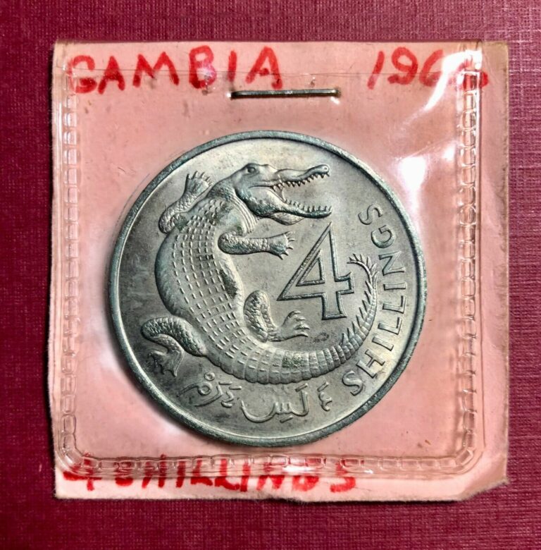 Read more about the article Coin: Africa Gambia: 4 Shillings  Crocodile (1966)-Circulated