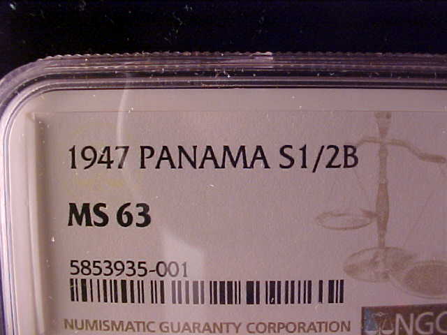 Read more about the article PANAMA SILVER ½ BALBOA 1947 NGC MS 63